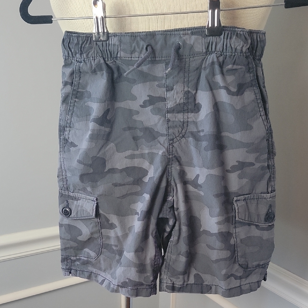 GAP Boy's Gray Camo Pull On Elastic Drawstring Waist Cargo Casual Shorts L (10)